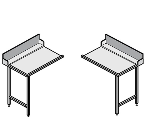 Standard-Tische links 1200 x 635 x 900 mm, ohne Becken, mit Spritzblech, offener Unterbau 