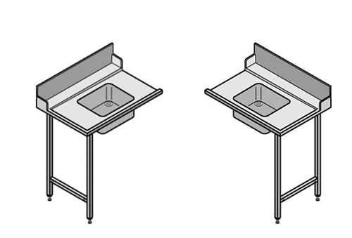 Standard-Tische links 1200 x 742 x 900 mm mit Becken und Spritzblech (200 mm), mit offenem Unterbau