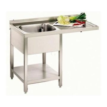 Gastro-Steel Edelstahl Spülcenter mit 1 Becken links, Abtropffläche hinten aufgekantet 1200 x 600 mm