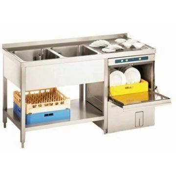 Gastro-Steel Edelstahl Spülcenter mit 2 Becken links, Abtropffläche hinten aufgekantet 1500 x 600 mm