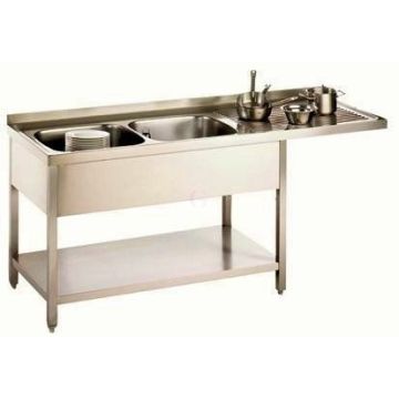 Gastro-Steel Edelstahl Spülcenter mit 2 Becken links, Arbeitsplatte hinten aufgekantet 1800 x 600 mm