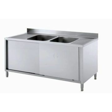 Gastro-Steel Edelstahl Spülschrank mit 2 Becken 2000x600 mm