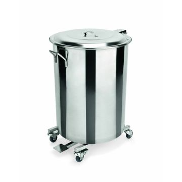 WAS Tretabfallbehälter mit 4 schwenkbaren Rollen 65 Liter Ø 40 cm Chromnickelstahl
