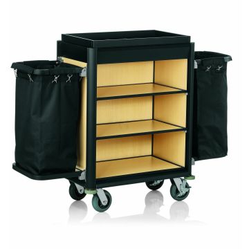 WAS Zimmerservicewagen Isabella 2 Wäschesäcke 155 x54 x 116 cm schw. Kantenprofile helle Holzoptik