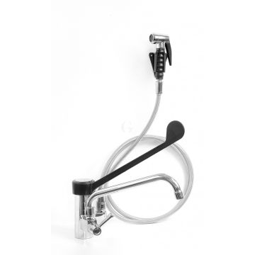 SARO Einloch-Mischbatterie + Schwenkhebel + Schlauch mit Vorspülbrause