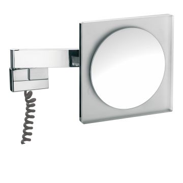 Frasco LED Wandspiegel eckig 220x220mm Doppelgelenkarm-Mit zusätzlichem Kabel und Stecker zum Anschluss an Steckdose-3x
