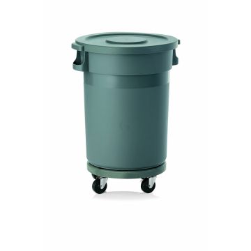 WAS Abfallbehälter mit Transporttrolley und Flachdeckel 120 Liter Ø 46 cm Polypropylen