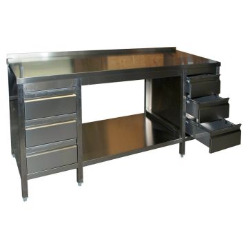 Edelstahl Arbeitstisch mit 2 Schubladenblöcken und Bodenablage Serie Variabel