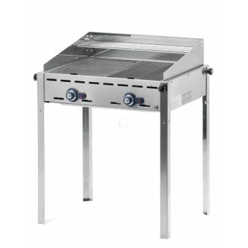 Hendi Grillsystem Green Fire 2 Brenner, Emaillierte Grillplatte und Grillrost aus Gusseisen GN 1/1, 11,6 kW, 740 x 615 x (H) 825 mm