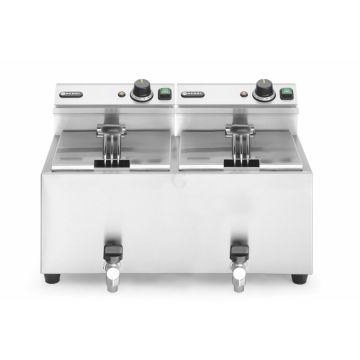 Hendi Friteuse Profi Line - mit Ablasshahn 2x8 l, Profi Line, 16L, 230V/3500W, 605x515x(H)350mm