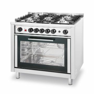 Hendi Gasherd - 5 Brenner mit Elektroofen, Kitchen Line, Silber, 230 V / 2,9 kW, 14,3 kW, 900 x 655 x (H) 900 mm