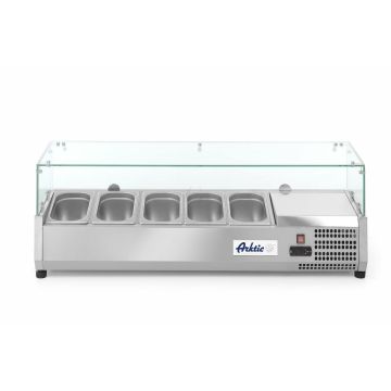 Hendi Aufsatz-Kühlvitrine Gastronorm 1/4, 5 x GN 1/4, -2 / 8 ˚C, 230 V / 0,18 kW, R600a, 1205 x 335 x (H) 430 mm