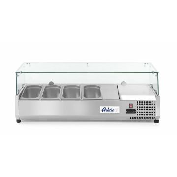 Hendi Aufsatz-Kühlvitrine Gastronorm 1/3, 4 x GN 1/3, -2 / 8 ˚C, 230 V / 0,18 kW, R600a, 1205 x 395 x (H) 430 mm