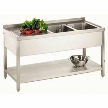 Edelstahl Spültisch mit 2 Becken, Abtropffläche, hinten aufgekantet