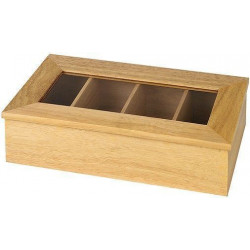 APS Teebox mit 4 Kammern 33,5x20x9 cm Holz hell ohne Aufschrift