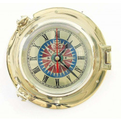 Sea Club Bullaugen-Uhr mit Windrosenzifferblatt 18 cm