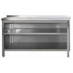 Edelstahl Arbeitsschrank offen mit Aufkantung und höhenverstellbaren Zwischenboden, Bautiefe 800mm, AISI 430, 2700 x 800 x 850
