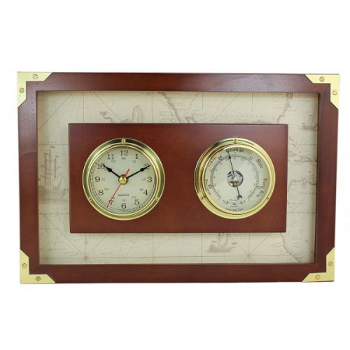 SeaClub Uhr und Barometer im Holzrahmen Hauptansicht