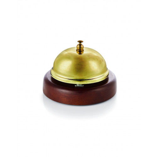 WAS Rezeptionsglocke mit Holzunterteil Ø 9 cm goldfarben Edelstahl