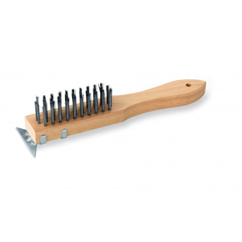 WAS Reinigungsbürste mit Schaber 28 cm mit Stahlborsten 3 cm Holz