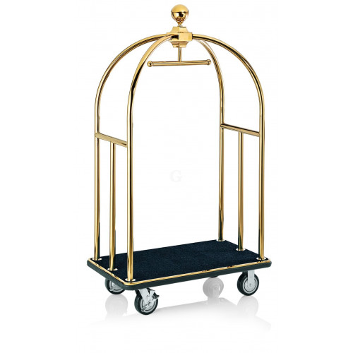 WAS Gepäckwagen 112 x 61 x 186 cm goldfarben schwarzer Teppich Edelstahl