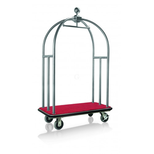 WAS Gepäckwagen 112 x 61 x 186 cm silberfarben gebürstet roter Teppich Edelstahl
