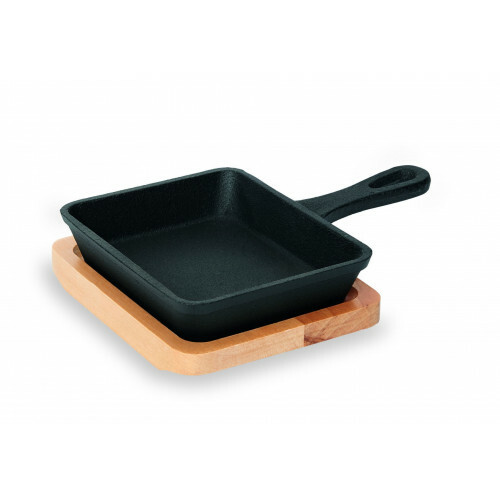 WAS Mini Servierpfanne Cast Iron 35 mit Holzuntersetzer 12,5 x 10,5 x 2,5 cm Gusseisen/Holz
