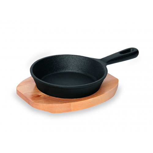 WAS Mini Servierpfanne Cast Iron 35 mitHolzuntersetzer Ø 13 cm Gusseisen/Holz