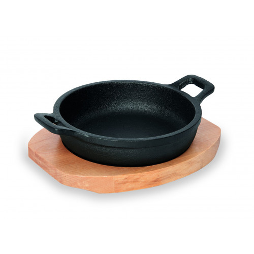 WAS Servierpfanne Cast Iron 35 mit Holzuntersetzer Ø 13 cm Gusseisen/Holz