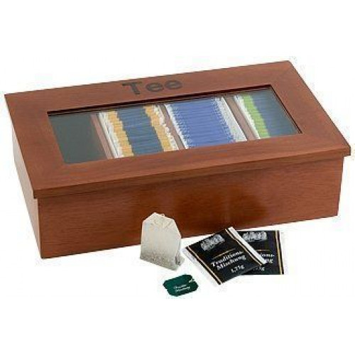 APS Teebox mit 4 Kammern 33,5x20x9 cm Holz rotbraun