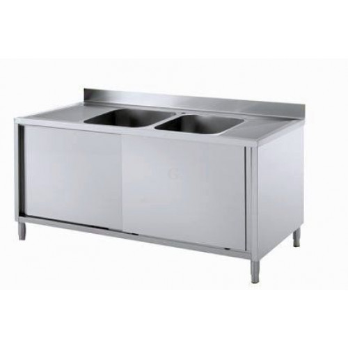 Gastro-Steel Edelstahl Spülschrank mit 2 Becken 2000x600 mm