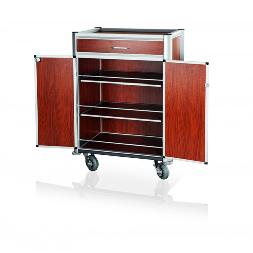 WAS Minibarversorgungswagen 84 x 60 x 135 cm helle Kantenprofile dunkle Holzoptik