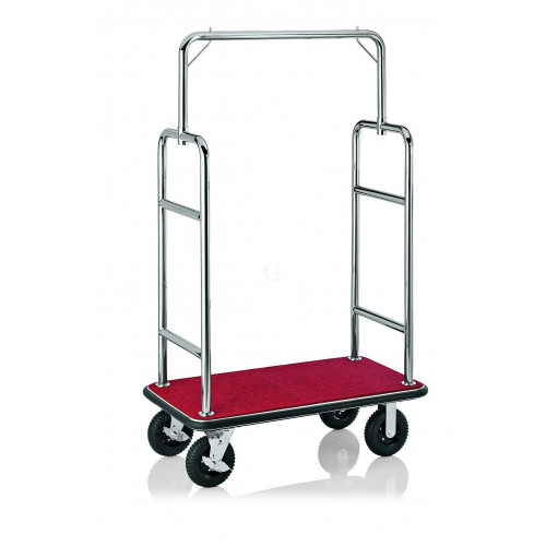 WAS Gepäckwagen 113 x 62 x 183 cm silberfarben roter Teppich Edelstahl