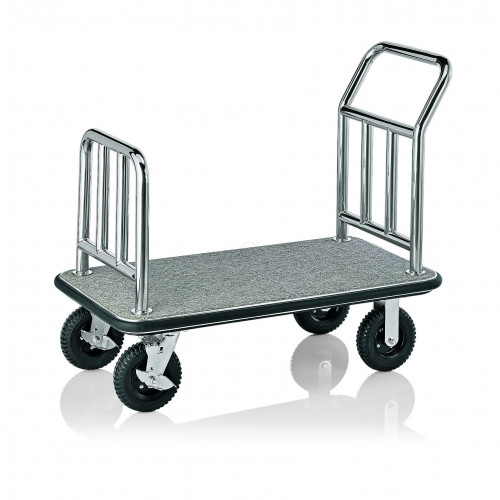 WAS Gepäckwagen 113 x 61,5 x 98 cm silberfarben grauer Teppich Edelstahl