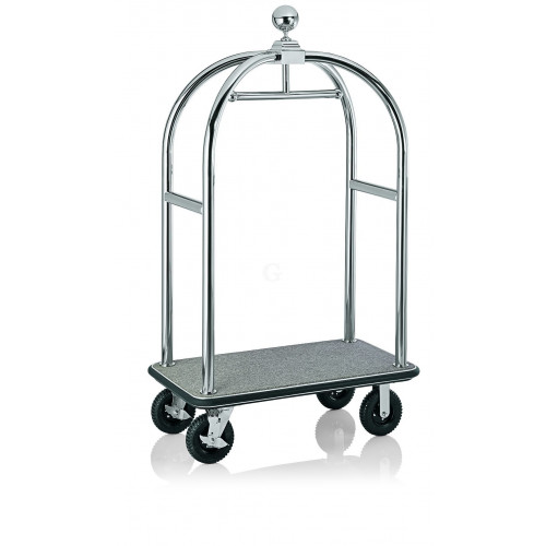 WAS Gepäckwagen 113 x 62 x 191 cm silberfarben grauer Teppich Edelstahl