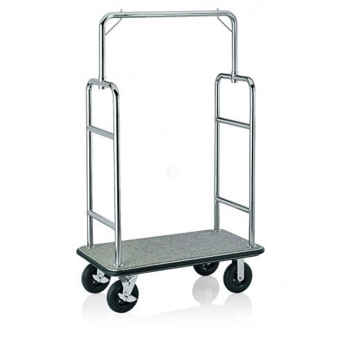 WAS Gepäckwagen 113 x 62 x 183 cm silberfarben grauer Teppich Edelstahl