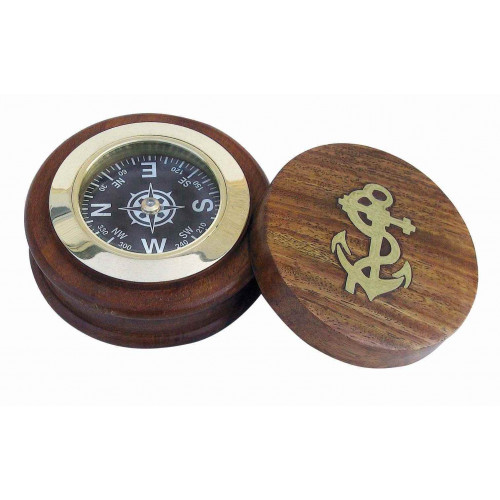 SeaClub Kompass mit Deckel Holz/Messing