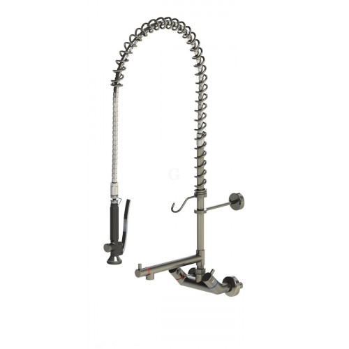 CLASSIC CLEAN Zweigriffmischbatterie Wand Geschirrspülbrause mit Schwenkauslauf, 1000mm