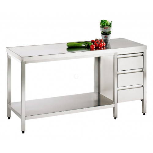 Edelstahl Arbeitstisch mit Schubladenblock und Bodenablage Serie Variabel-30