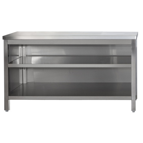 Edelstahl Arbeitsschrank offen mit höhenverstellbarem Zwischenboden, Bautiefe 700 mm, AISI 304, 2200 x 700 x 850