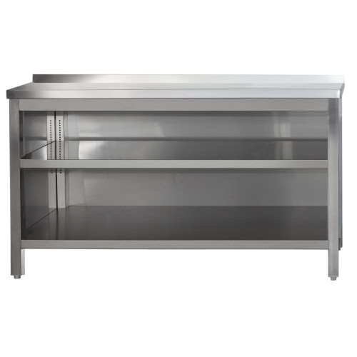 Edelstahl Arbeitsschrank offen mit Aufkantung und höhenverstellbarem Zwischenboden, Bautiefe 800 mm, AISI 304, 1000 x 800 x 850