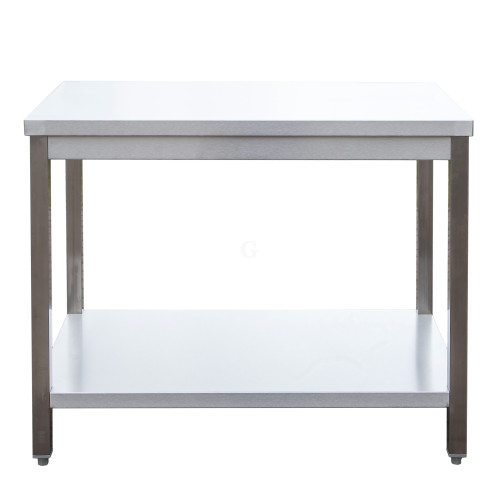 Edelstahl Arbeitstisch verschweißt, Bautiefe 700 mm, mit Grundboden, AISI 304, 2100 x 700 x 850