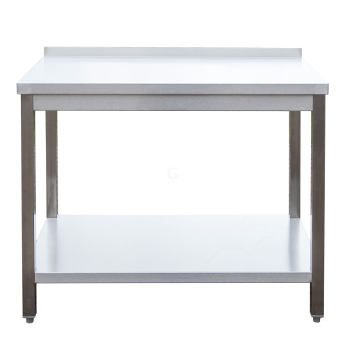 Edelstahl Arbeitstisch mit Aufkantung verschweißt, Bautiefe 800 mm, mit Grundboden, AISI 304, 2100 x 800 x 850