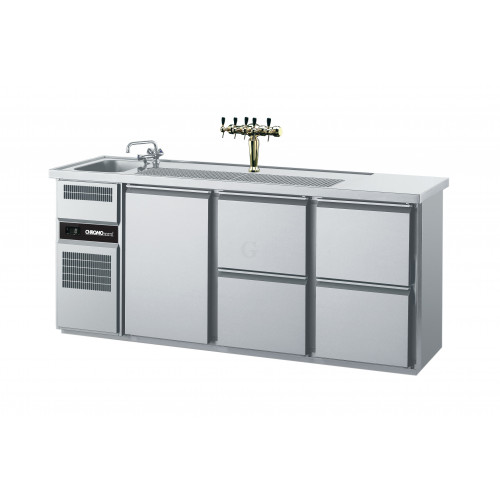 CHROMOnorm Edelstahl Getränketheke/Biertheke mit 1 Becken 1 Tür & 4 Schubladen