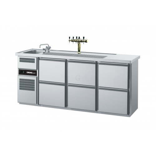 CHROMOnorm Edelstahl Getränketheke/Biertheke mit 1 Becken & 6 Schubladen