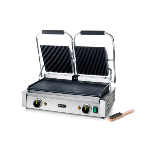 Hendi Kontaktgrill - Doppelversion, oben gerillt, unten glatt, 230 V / 3,6 kW, 570 x 370 x (H) 210 mm