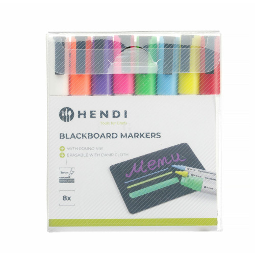 Hendi Kreidemarker 3 mm, Marker 1 x weiß, 1 x rot, 1 x blau, 1 x grün, 1 x gelb, 1 x violett, 1 x orange und 1 x pink