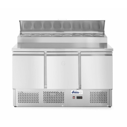 Hendi Kühltisch, dreitürig mit Aufsatz-Kühlvitrine 380 L, - 2 / 8 ˚C, 230 V / 0,31 kW, R600a, 1365 x 700 x (H) 1055 mm