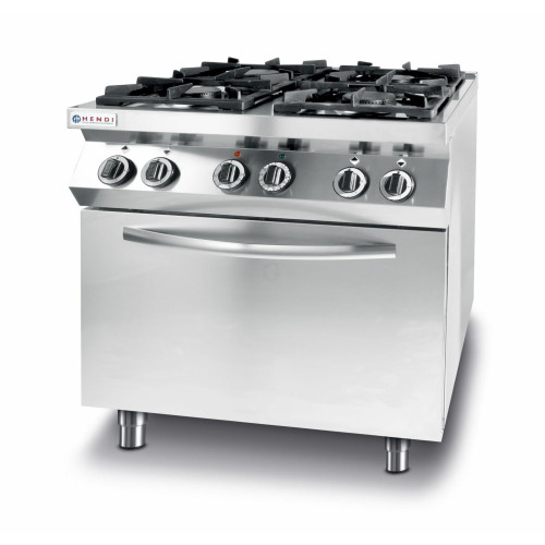 Hendi Gaskocher Kitchen Line 4 Brenner mit elektrischem Ofen GN 1/1, 50 / 270 ˚C, 230 V / 3 kW, 19 kW, 800 x 700 x (H) 900 mm