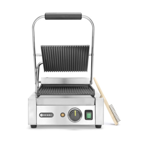Hendi Kontaktgrill - Einzelversion, oben und unten gerillt, 230 V / 1,8 kW, 310 x 370 x (H) 210 mm